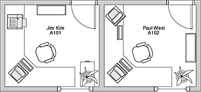 figure 1-2. a user could create a moving plan by dragging employee, furniture, and computer shapes.